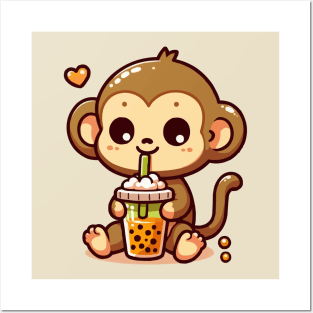 cute monkey boba holic Posters and Art